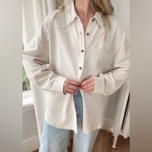 Oak + Fort Oversized Cotton Guaze Shirt- Beige